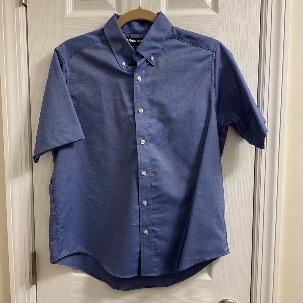 Lands End boys chambray color button down shirt
